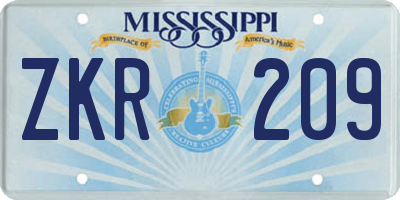 MS license plate ZKR209