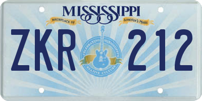 MS license plate ZKR212
