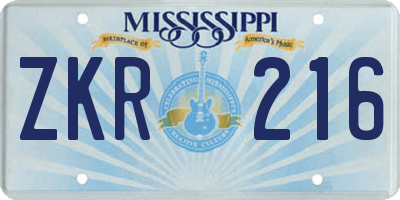 MS license plate ZKR216