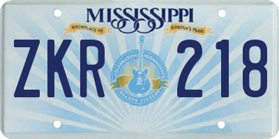 MS license plate ZKR218