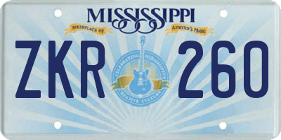 MS license plate ZKR260