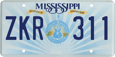 MS license plate ZKR311
