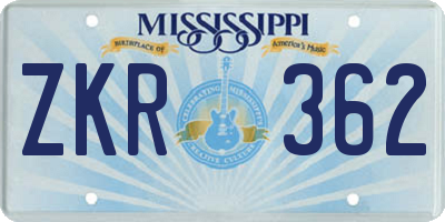 MS license plate ZKR362