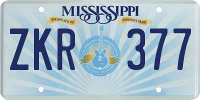 MS license plate ZKR377