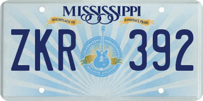 MS license plate ZKR392