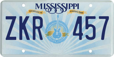 MS license plate ZKR457