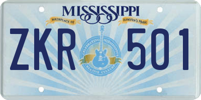 MS license plate ZKR501