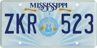 MS license plate ZKR523