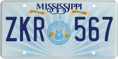 MS license plate ZKR567
