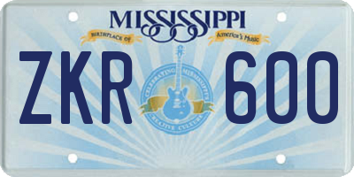 MS license plate ZKR600