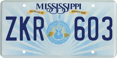 MS license plate ZKR603