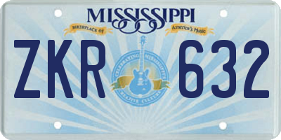 MS license plate ZKR632