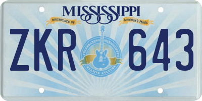 MS license plate ZKR643
