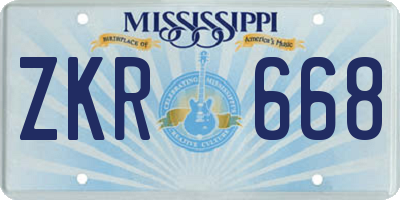 MS license plate ZKR668