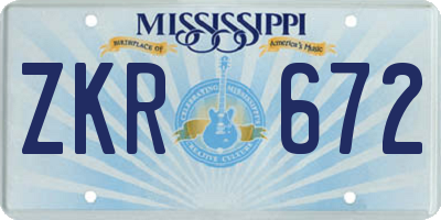 MS license plate ZKR672
