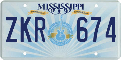 MS license plate ZKR674