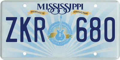 MS license plate ZKR680