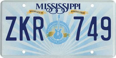 MS license plate ZKR749
