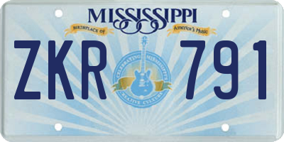 MS license plate ZKR791