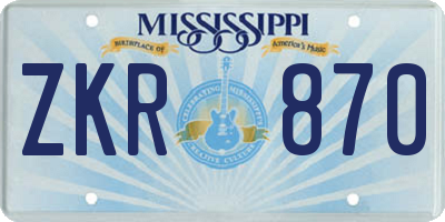 MS license plate ZKR870