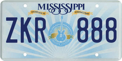 MS license plate ZKR888