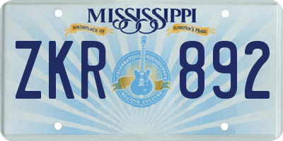 MS license plate ZKR892