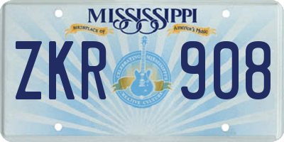 MS license plate ZKR908
