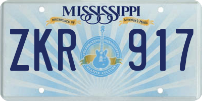 MS license plate ZKR917