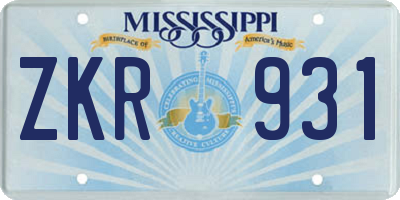 MS license plate ZKR931