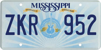 MS license plate ZKR952