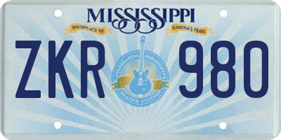 MS license plate ZKR980