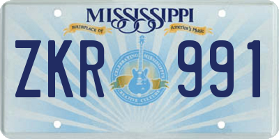 MS license plate ZKR991