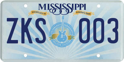 MS license plate ZKS003
