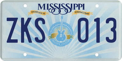 MS license plate ZKS013