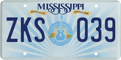MS license plate ZKS039