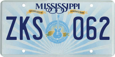MS license plate ZKS062