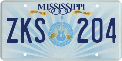 MS license plate ZKS204