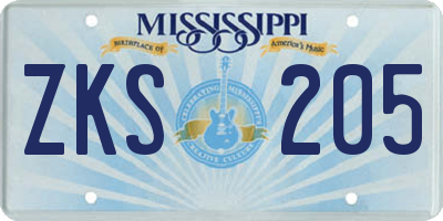 MS license plate ZKS205