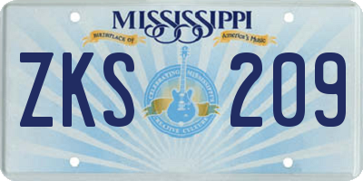MS license plate ZKS209