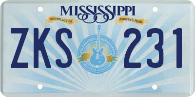 MS license plate ZKS231