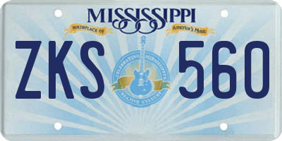 MS license plate ZKS560