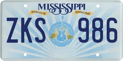 MS license plate ZKS986