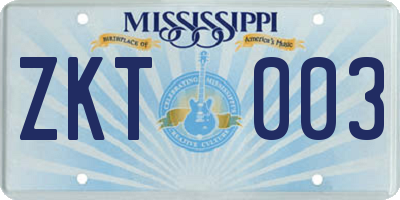MS license plate ZKT003