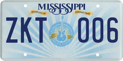 MS license plate ZKT006