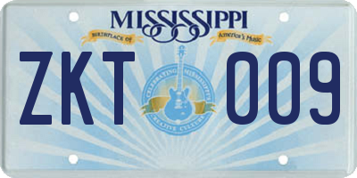 MS license plate ZKT009
