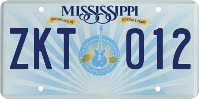 MS license plate ZKT012