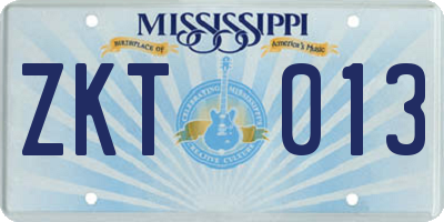 MS license plate ZKT013