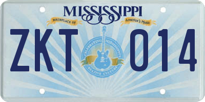 MS license plate ZKT014