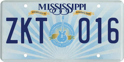 MS license plate ZKT016