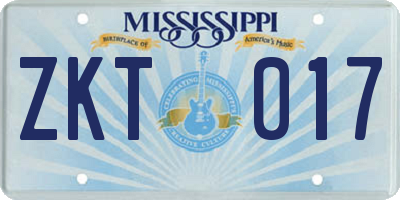 MS license plate ZKT017